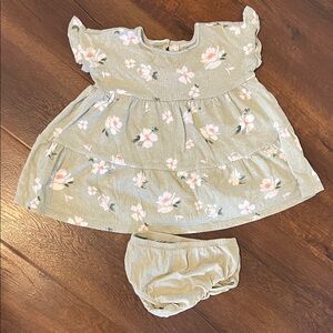 Soft Green Floral Baby Dress with Bloomers